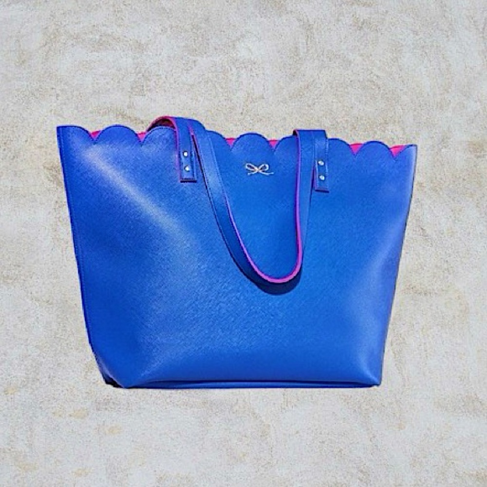 Bath and Body Works Blue & Pink Faux Leather Zipper Tote Bag